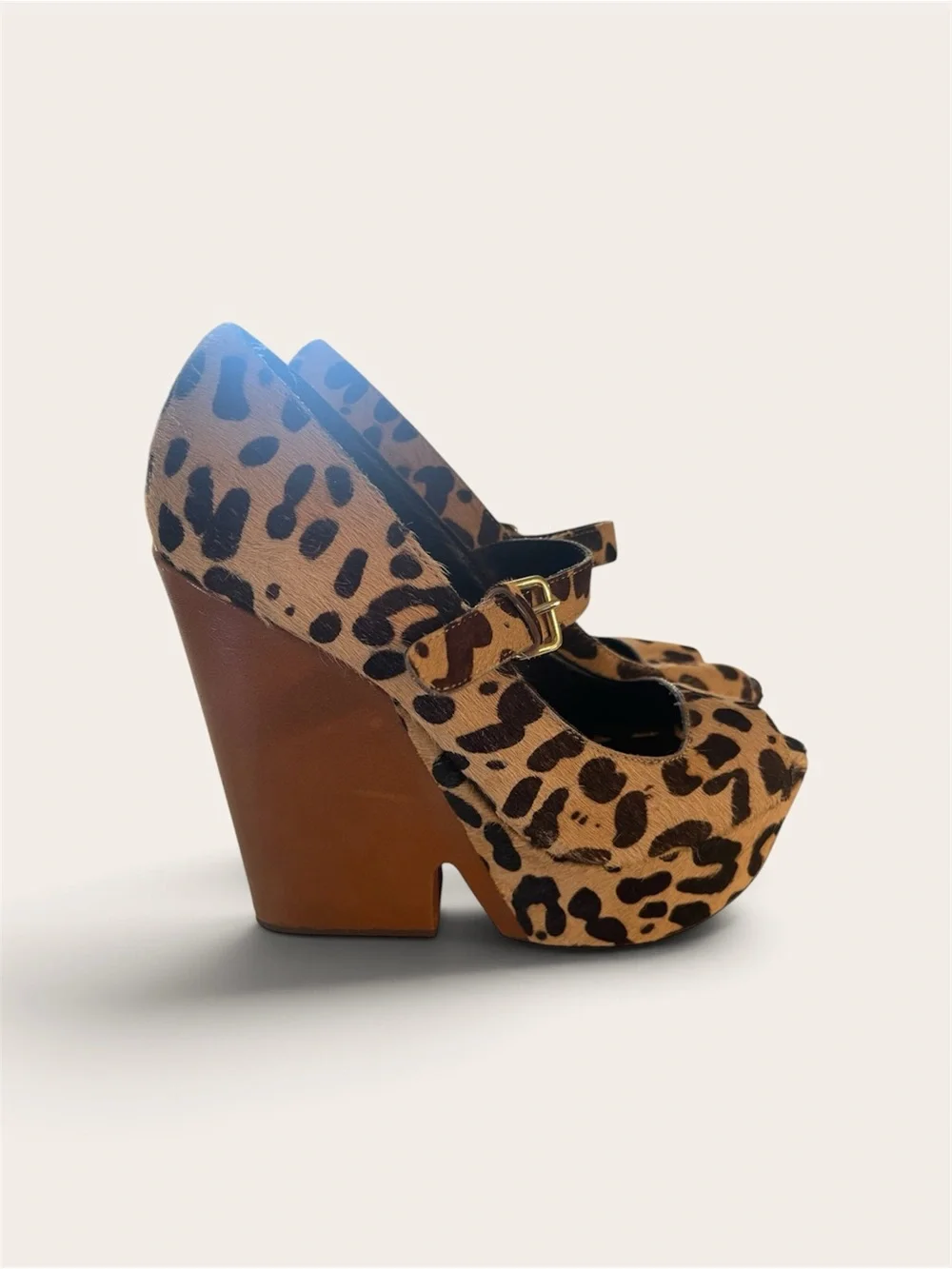 Leopard (real animal hair)Mary Jane Platform Wedge Heels - Steve Madden